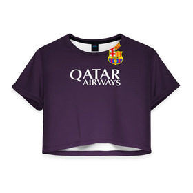 Женская футболка 3D укороченная с принтом Barca Messi , 100% полиэстер | круглая горловина, длина футболки до линии талии, рукава с отворотами | barcelona | messi | барса | барселона | месси | футбол