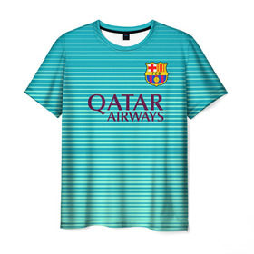 Мужская футболка 3D с принтом Aqua Barcelona , 100% полиэфир | прямой крой, круглый вырез горловины, длина до линии бедер | barcelona | барса | барселона | футбол
