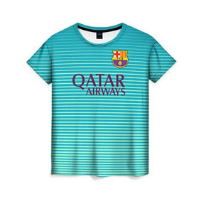 Женская футболка 3D с принтом Aqua Barcelona , 100% полиэфир ( синтетическое хлопкоподобное полотно) | прямой крой, круглый вырез горловины, длина до линии бедер | barcelona | барса | барселона | футбол