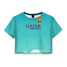 Женская футболка 3D укороченная с принтом Aqua Barcelona , 100% полиэстер | круглая горловина, длина футболки до линии талии, рукава с отворотами | Тематика изображения на принте: barcelona | барса | барселона | футбол
