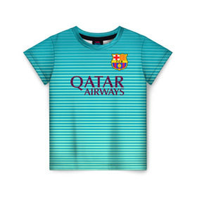 Детская футболка 3D с принтом Aqua Barcelona , 100% гипоаллергенный полиэфир | прямой крой, круглый вырез горловины, длина до линии бедер, чуть спущенное плечо, ткань немного тянется | Тематика изображения на принте: barcelona | барса | барселона | футбол