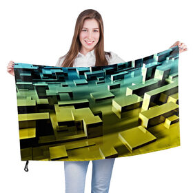 Флаг 3D с принтом Плавающие кубы , 100% полиэстер | плотность ткани — 95 г/м2, размер — 67 х 109 см. Принт наносится с одной стороны | abstract | abstraction | block | tessera | абстракция | кубики | текстура