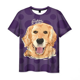 Мужская футболка 3D с принтом Золотистый ретривер , 100% полиэфир | прямой крой, круглый вырез горловины, длина до линии бедер | animal | dog | golden retriever | pet | puppy | арт | голден ретривер | животные | пес | собаки
