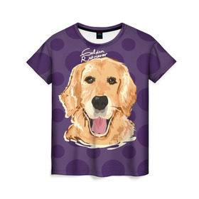 Женская футболка 3D с принтом Золотистый ретривер , 100% полиэфир ( синтетическое хлопкоподобное полотно) | прямой крой, круглый вырез горловины, длина до линии бедер | animal | dog | golden retriever | pet | puppy | арт | голден ретривер | животные | пес | собаки