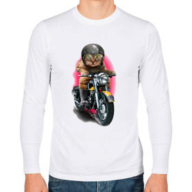 Мужской лонгслив хлопок с принтом Кот мотоциклист , 100% хлопок |  | Тематика изображения на принте: moto | киса | кот | котэ | мото | мотоцикл | очки | шлем