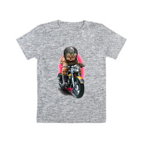 Детская футболка хлопок с принтом Кот мотоциклист , 100% хлопок | круглый вырез горловины, полуприлегающий силуэт, длина до линии бедер | Тематика изображения на принте: moto | киса | кот | котэ | мото | мотоцикл | очки | шлем