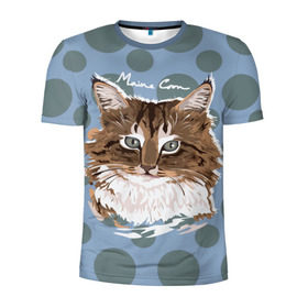 Мужская футболка 3D спортивная с принтом Мейн-Кун , 100% полиэстер с улучшенными характеристиками | приталенный силуэт, круглая горловина, широкие плечи, сужается к линии бедра | cat | kitten | kitty | maine coon | pet | арт | животные | коты | кошки | кружочки | мейн кун | текстура
