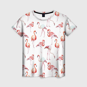 Женская футболка 3D с принтом Фламинго , 100% полиэфир ( синтетическое хлопкоподобное полотно) | прямой крой, круглый вырез горловины, длина до линии бедер | vppdgryphon | арт | краска | прикольные | птицы | фламинго | цветные