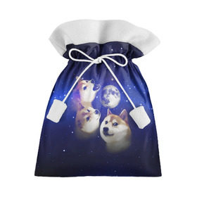 Подарочный 3D мешок с принтом Космопес Хатико , 100% полиэстер | Размер: 29*39 см | акита ину | взгляд | голова | звезды | космос | лай | луна | мем | пасть | пес | собака | хатико