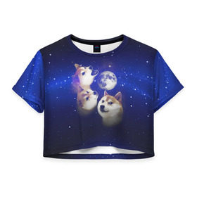 Женская футболка 3D укороченная с принтом Космопес Хатико , 100% полиэстер | круглая горловина, длина футболки до линии талии, рукава с отворотами | акита ину | взгляд | голова | звезды | космос | лай | луна | мем | пасть | пес | собака | хатико