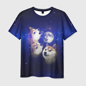 Мужская футболка 3D с принтом Космопес Хатико , 100% полиэфир | прямой крой, круглый вырез горловины, длина до линии бедер | акита ину | взгляд | голова | звезды | космос | лай | луна | мем | пасть | пес | собака | хатико