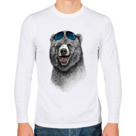 Мужской лонгслив хлопок с принтом Медведь в очках , 100% хлопок |  | медведь | мишка | очки | солнечные