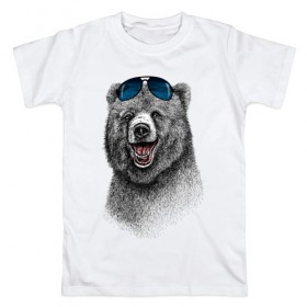 Мужская футболка хлопок с принтом Медведь в очках , 100% хлопок | прямой крой, круглый вырез горловины, длина до линии бедер, слегка спущенное плечо. | медведь | мишка | очки | солнечные