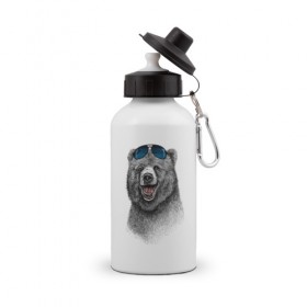 Бутылка спортивная с принтом Медведь в очках , металл | емкость — 500 мл, в комплекте две пластиковые крышки и карабин для крепления | медведь | мишка | очки | солнечные