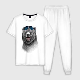 Мужская пижама хлопок с принтом Медведь в очках , 100% хлопок | брюки и футболка прямого кроя, без карманов, на брюках мягкая резинка на поясе и по низу штанин
 | медведь | мишка | очки | солнечные