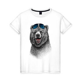 Женская футболка хлопок с принтом Медведь в очках , 100% хлопок | прямой крой, круглый вырез горловины, длина до линии бедер, слегка спущенное плечо | медведь | мишка | очки | солнечные