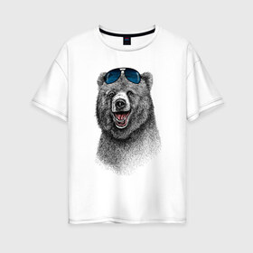 Женская футболка хлопок Oversize с принтом Медведь в очках , 100% хлопок | свободный крой, круглый ворот, спущенный рукав, длина до линии бедер
 | медведь | мишка | очки | солнечные