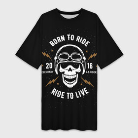 Платье-футболка 3D с принтом Born to ride ,  |  | bike | black background | born to ride | helmet | lightning | logo | motorcycle | ride | road | skull | speed | stars | travel | байк | велоси | дорога | езда | звезды | логотип | молния | мотоцикл | очки | путешествия | рожден для езды | скорос