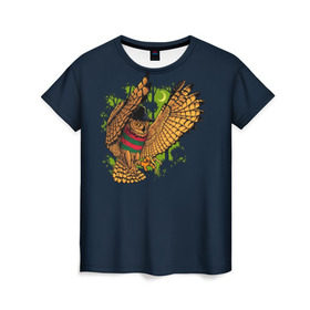 Женская футболка 3D с принтом Сова - Фредди Крюгер , 100% полиэфир ( синтетическое хлопкоподобное полотно) | прямой крой, круглый вырез горловины, длина до линии бедер | bird | freddy krueger | owl | когти | лапа | луна | ночь | пернатые | птица | сова