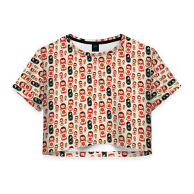 Женская футболка 3D укороченная с принтом Матрешки и эмо , 100% полиэстер | круглая горловина, длина футболки до линии талии, рукава с отворотами | матрешки | паттерн | россия