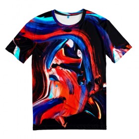 Мужская футболка 3D с принтом Узоры красок , 100% полиэфир | прямой крой, круглый вырез горловины, длина до линии бедер | Тематика изображения на принте: абстракция | потертость | размытые | текстуры | цветные | яркие