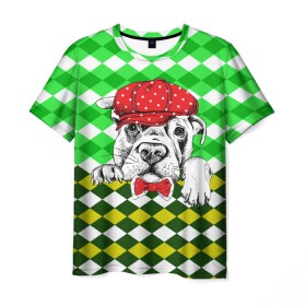 Мужская футболка 3D с принтом Пёсик , 100% полиэфир | прямой крой, круглый вырез горловины, длина до линии бедер | animal | dog | pet | puppy | арт | джентльмен | животные | кубики | пес | собаки | текстура