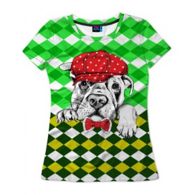 Женская футболка 3D с принтом Пёсик , 100% полиэфир ( синтетическое хлопкоподобное полотно) | прямой крой, круглый вырез горловины, длина до линии бедер | animal | dog | pet | puppy | арт | джентльмен | животные | кубики | пес | собаки | текстура