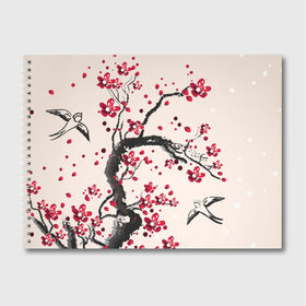Альбом для рисования с принтом Сакура , 100% бумага
 | матовая бумага, плотность 200 мг. | вишня | дерево | зима | красный | новинки | птицы | черный | япония