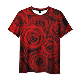 Мужская футболка 3D с принтом Красные розы , 100% полиэфир | прямой крой, круглый вырез горловины, длина до линии бедер | Тематика изображения на принте: букет | красный | розы | цветы