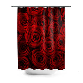 Штора 3D для ванной с принтом Красные розы , 100% полиэстер | плотность материала — 100 г/м2. Стандартный размер — 146 см х 180 см. По верхнему краю — пластиковые люверсы для креплений. В комплекте 10 пластиковых колец | букет | красный | розы | цветы