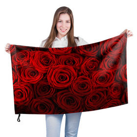 Флаг 3D с принтом Красные розы , 100% полиэстер | плотность ткани — 95 г/м2, размер — 67 х 109 см. Принт наносится с одной стороны | букет | красный | розы | цветы
