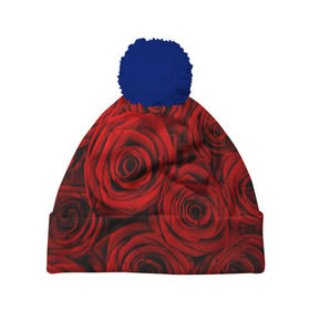 Шапка 3D c помпоном с принтом Красные розы , 100% полиэстер | универсальный размер, печать по всей поверхности изделия | Тематика изображения на принте: букет | красный | розы | цветы