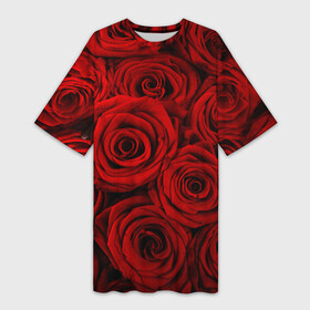 Платье-футболка 3D с принтом Красные розы ,  |  | букет | красный | розы | цветы