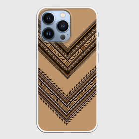 Чехол для iPhone 13 Pro с принтом Tribal V shape ,  |  | Тематика изображения на принте: african | ethnic | tribal | африка | африканский | бежевый | трайбал | узор | черный | этно