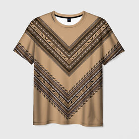 Мужская футболка 3D с принтом Tribal V-shape , 100% полиэфир | прямой крой, круглый вырез горловины, длина до линии бедер | Тематика изображения на принте: african | ethnic | tribal | африка | африканский | бежевый | трайбал | узор | черный | этно