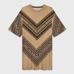 Платье-футболка 3D с принтом Tribal V shape ,  |  | african | ethnic | tribal | африка | африканский | бежевый | трайбал | узор | черный | этно