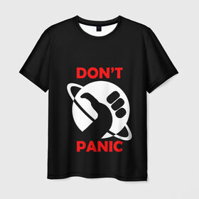 Мужская футболка 3D с принтом Don`t panic , 100% полиэфир | прямой крой, круглый вырез горловины, длина до линии бедер | Тематика изображения на принте: dont panic