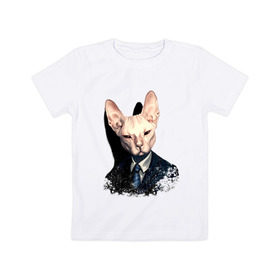 Детская футболка хлопок с принтом Сфинкс , 100% хлопок | круглый вырез горловины, полуприлегающий силуэт, длина до линии бедер | кот | лысый кот