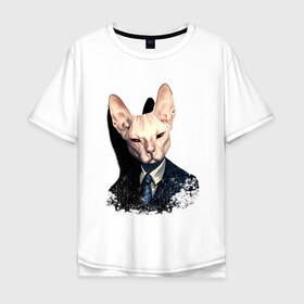 Мужская футболка хлопок Oversize с принтом Сфинкс , 100% хлопок | свободный крой, круглый ворот, “спинка” длиннее передней части | кот | лысый кот
