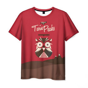 Мужская футболка 3D с принтом Добро пожаловать в Twin Peaks , 100% полиэфир | прямой крой, круглый вырез горловины, длина до линии бедер | дьявол | крафт | плакат | ретро | сова | твин пикс