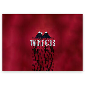 Поздравительная открытка с принтом Лес Twin Peaks , 100% бумага | плотность бумаги 280 г/м2, матовая, на обратной стороне линовка и место для марки
 | горы | надпись | ретро | твин пикс