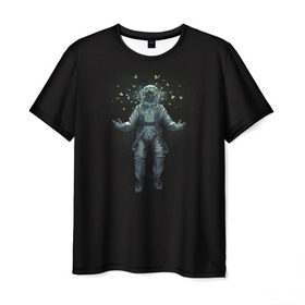 Мужская футболка 3D с принтом Космонавт с Бабочками , 100% полиэфир | прямой крой, круглый вырез горловины, длина до линии бедер | астронавт | время первых | вселенная | гагарин | галактика | гравитация | звезды | интерстеллар | космический | луна | магия | млечный путь | невесомость | полет | скафандр | черная дыра