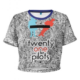 Женская футболка 3D укороченная с принтом TOP , 100% полиэстер | круглая горловина, длина футболки до линии талии, рукава с отворотами | rock | t.o.p. | top | twenty one pilots | рок