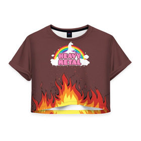 Женская футболка 3D укороченная с принтом Heavy METAL , 100% полиэстер | круглая горловина, длина футболки до линии талии, рукава с отворотами | единорог | звезда | искры | конь | лошадь | музыка | мультик | мультфильм | надпись | облака | огонь | песня | пламя | пожар | прикол | радуга | рисунок | рок | рок н ролл | тяжелая | тяжелый метал