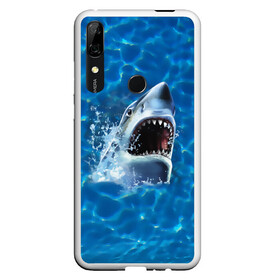 Чехол для Honor P Smart Z с принтом Пасть акулы , Силикон | Область печати: задняя сторона чехла, без боковых панелей | акула | атака | белая | брызги | вода | волны | зубы | капли | море | океан | опасность | синяя | челюсти | эффект