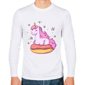 Мужской лонгслив хлопок с принтом Единорог , 100% хлопок |  | donut | pink | star | unicorn | единорог | звезды | конь | милота | пончик | сказка