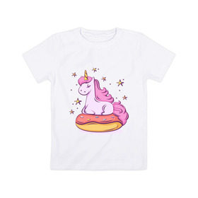 Детская футболка хлопок с принтом Единорог , 100% хлопок | круглый вырез горловины, полуприлегающий силуэт, длина до линии бедер | donut | pink | star | unicorn | единорог | звезды | конь | милота | пончик | сказка