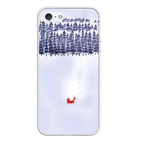 Чехол для iPhone 5/5S матовый с принтом Лисичка уходит из леса , Силикон | Область печати: задняя сторона чехла, без боковых панелей | fox | деревья | дремучий | елка | ель | зима | лес | лис | лиса | лисенок | природа | рыжая | следы | снег | тайга | уши | хвост