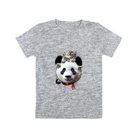 Детская футболка хлопок с принтом Панда и котенок , 100% хлопок | круглый вырез горловины, полуприлегающий силуэт, длина до линии бедер | cat | panda | добро | друг | животные | кот | котенок | кошка | лучший | медведь | милый | мишка | нежный | панда