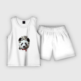 Детская пижама с шортами хлопок с принтом Панда и котенок ,  |  | Тематика изображения на принте: cat | panda | добро | друг | животные | кот | котенок | кошка | лучший | медведь | милый | мишка | нежный | панда